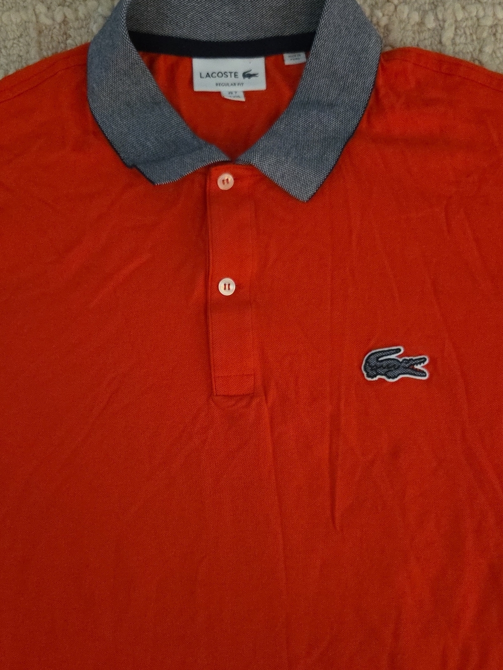 NWOT Lacoste Men's Regular Fit Contrast Collar Pique Polo Shirt Orange Grey, 7